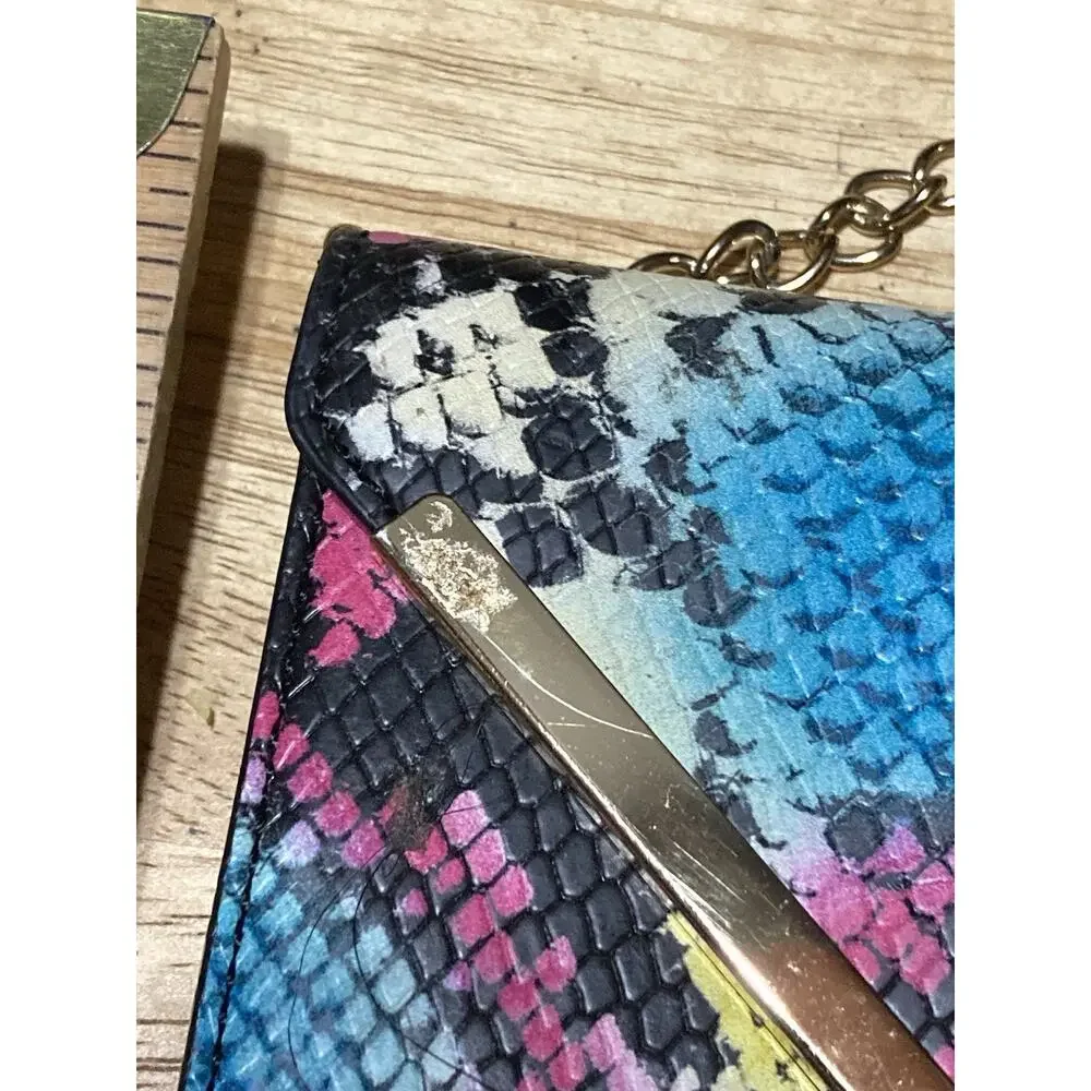 Aldo Snake Print Clutch Purse Envelope Crossbody Bag Colorful‎ Yellow Pink Black